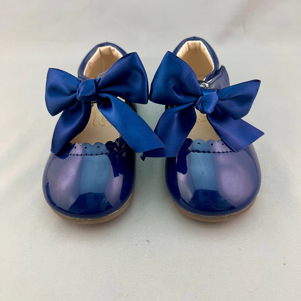 MG Baby Mary Jane Flats Toddler EU 22 (6-6.5) Dark Blue New Patent Scallop Bows